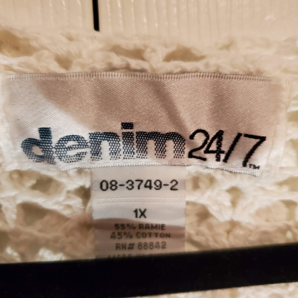 NEW Denim 24/7 Ruffle Neck Bell Sleeve Crochet Cardigan Ivory Size XL Hook Close - Picture 4 of 5